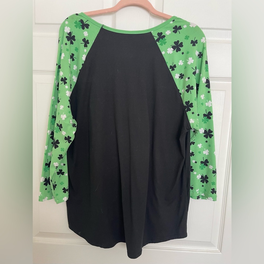 Green and Black Shamrock 3/4 Long Sleeve Tee - Picture 4 of 4